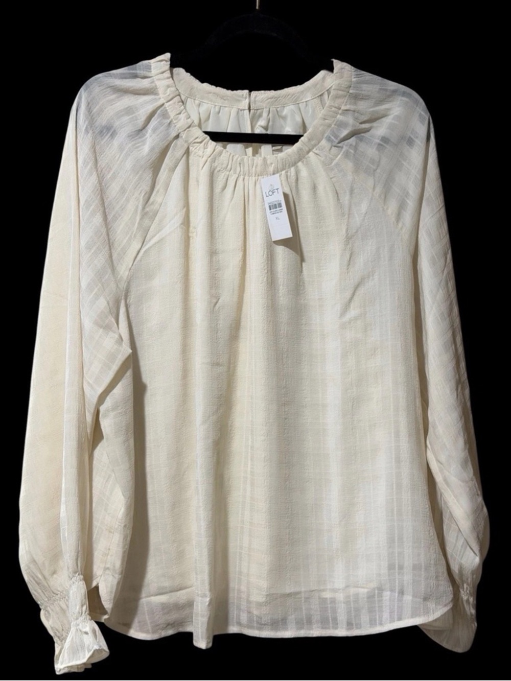 LOFT Cream Long-Sleeve Peasant Blouse